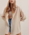 3900 Oversize Uzun Basic Gömlek  Krem