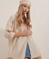 3900 Oversize Uzun Basic Gömlek  Krem