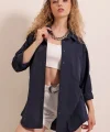 3900 Oversize Uzun Basic Gömlek  Lacivert