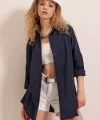 3900 Oversize Uzun Basic Gömlek  Lacivert