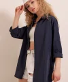 3900 Oversize Uzun Basic Gömlek  Lacivert