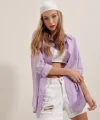 3900 Oversize Uzun Basic Gömlek - Lila