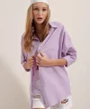 3900 Oversize Uzun Basic Gömlek - Lila