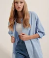 3900 Oversize Uzun Basic Gömlek  Mavi