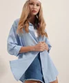 3900 Oversize Uzun Basic Gömlek  Mavi