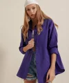 3900 Oversize Uzun Basic Gömlek  Mor