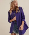 3900 Oversize Uzun Basic Gömlek  Mor