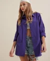 3900 Oversize Uzun Basic Gömlek  Mor