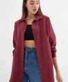 3900 Oversize Uzun Basic Gömlek  Mürdüm
