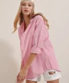 3900 Oversize Uzun Basic Gömlek  Pembe