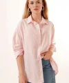 3900 Oversize Uzun Basic Gömlek  Pudra