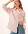 3900 Oversize Uzun Basic Gömlek  Pudra