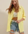 3900 Oversize Uzun Basic Gömlek  Sarı