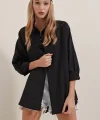3900 Oversize Uzun Basic Gömlek  Siyah