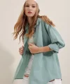 3900 Oversize Uzun Basic Gömlek - Su Yeşili