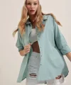 3900 Oversize Uzun Basic Gömlek - Su Yeşili