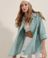 3900 Oversize Uzun Basic Gömlek - Su Yeşili