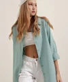 3900 Oversize Uzun Basic Gömlek - Su Yeşili