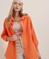 3900 Oversize Uzun Basic Gömlek  Turuncu