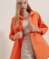 3900 Oversize Uzun Basic Gömlek  Turuncu