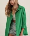 3900 Oversize Uzun Basic Gömlek  Yeşil