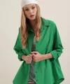 3900 Oversize Uzun Basic Gömlek  Yeşil