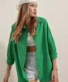 3900 Oversize Uzun Basic Gömlek  Yeşil