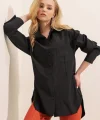 3952 Arkası Düğmeli Boyfriend Gömlek  Siyah