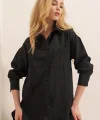 3952 Arkası Düğmeli Boyfriend Gömlek  Siyah