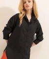3952 Arkası Düğmeli Boyfriend Gömlek  Siyah