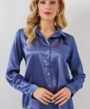3964 Hafif Dökümlü Saten Gömlek - C.Lacivert