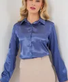 3964 Hafif Dökümlü Saten Gömlek - C.Lacivert