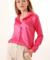 3964 Hafif Dökümlü Saten Gömlek  Fuşya