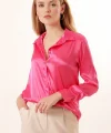 3964 Hafif Dökümlü Saten Gömlek  Fuşya