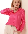 3964 Hafif Dökümlü Saten Gömlek  Fuşya