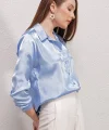 3964 Hafif Dökümlü Saten Gömlek  Mavi