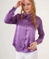 3964 Hafif Dökümlü Saten Gömlek - Mor