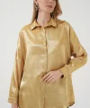 3985 Oversize Saten Gömlek  Altın Sarısı