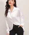 3985 Oversize Saten Gömlek  Beyaz