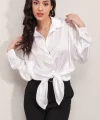 3985 Oversize Saten Gömlek  Beyaz