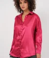 3985 Oversize Saten Gömlek  Bordo