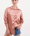 3985 Oversize Saten Gömlek  Camel
