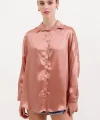 3985 Oversize Saten Gömlek  Camel