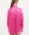 3985 Oversize Saten Gömlek  Fuşya