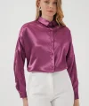 3985 Oversize Saten Gömlek  Koyu Lila