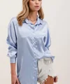 3985 Oversize Saten Gömlek  Mavi