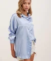 3985 Oversize Saten Gömlek  Mavi