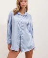 3985 Oversize Saten Gömlek  Mavi
