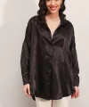 3985 Oversize Saten Gömlek  Siyah