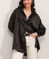 3985 Oversize Saten Gömlek  Siyah